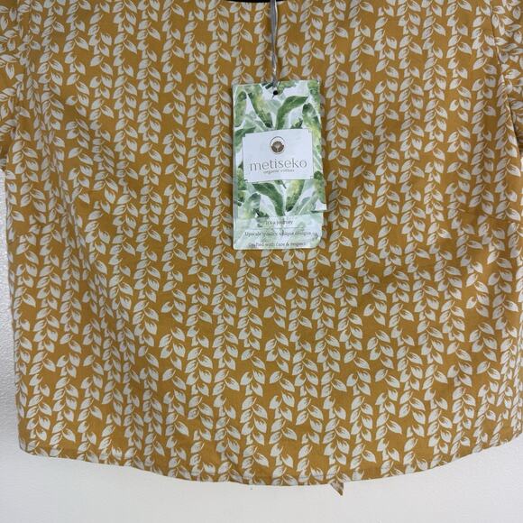 A Bin Metiseko Organic Cotton Yellow Leaf Print Top Size XS New w/ Tags Back Tie - Picture 5 of 13